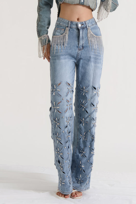 Jeans with Rhinestones - Blue | Mix Mix Style [Hot Seller]