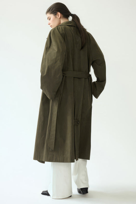 Classic Dark Green Long Trenchcoat With Belt | Mix Mix Style [Hot Seller]