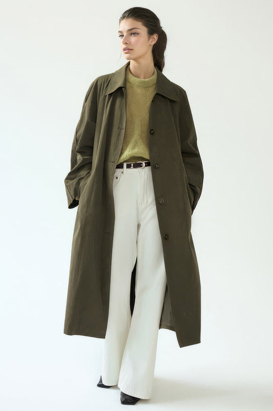 Classic Dark Green Long Trenchcoat With Belt | Mix Mix Style [Hot Seller]