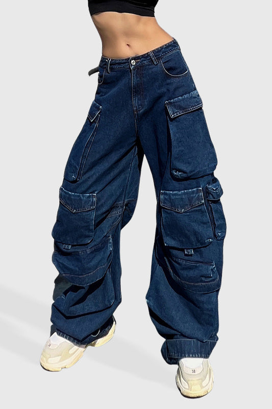 Outwear Low Waisted Cargo Jeans - Blue | Mix Mix Style [Hot Seller]
