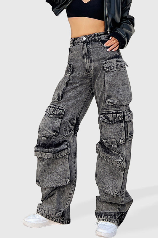 Streetwear Cargo Jeans with Pockets - Grey | Mix Mix Style [Hot Seller]
