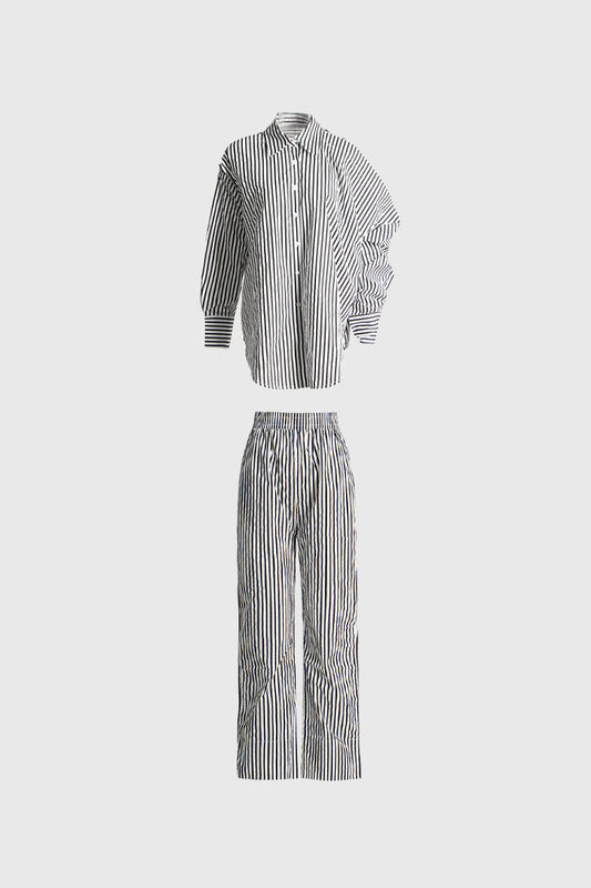 Elegant Striped Co-Ord Shirt and Pants Set - Grey | Mix Mix Style [Hot Seller]