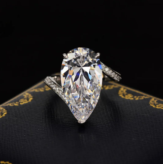 White Pear Cut Lab Grown Diamonds 18k White Gold Plated Luxury Engagement Ring | Mix Mix Style