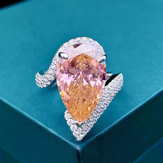 Unique Drop Pink Pear Cut Lab Grown Diamonds 8ct 18k White Gold Elegant Luxury Engagement Ring | Mix Mix Style