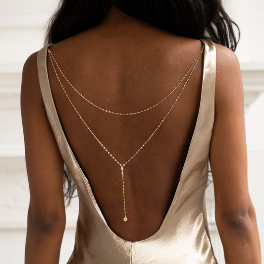 Moissanite Y Lariat 18k Gold Plated Chain Back Necklace | Mix Mix Style [Hot Seller]
