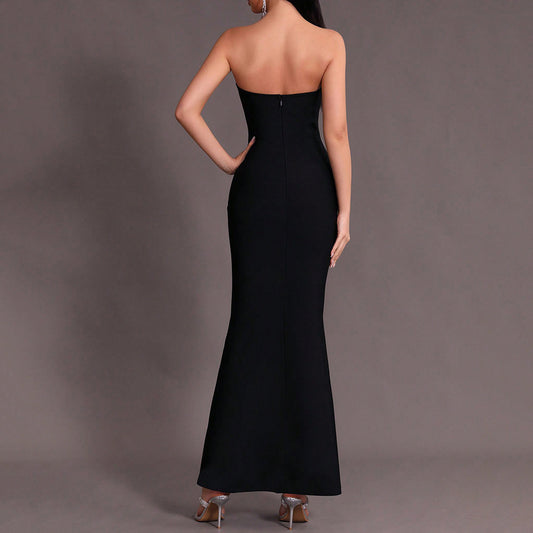 Black Strapless Cutout Bandage Mesh Party Elegant Cocktail Maxi Dress | Mix Mix Style