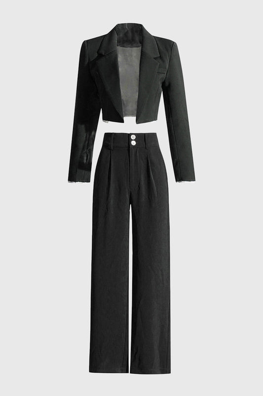 Casual 2-Piece Suit Blazer & Pants - Black | Mix Mix Style [Hot Seller]