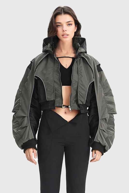 Dark Grey Fashion Hooded Cropped Jacket | Mix Mix Style [Hot Seller]