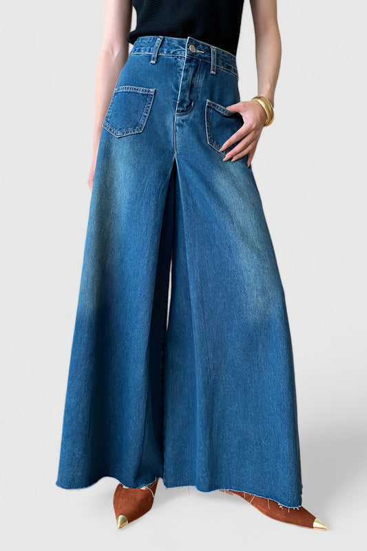 High Waisted Extra Wide Jeans - Blue | Mix Mix Style [Hot Seller]