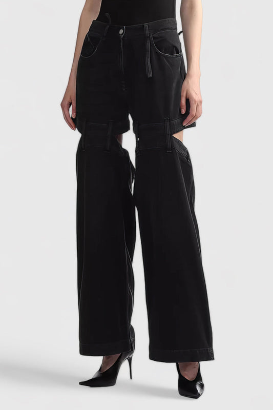 High Waisted Jeans with Back Cuts - Black | Mix Mix Style [Hot Seller]