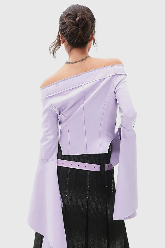 Extra Bell Long Sleeves Off Shoulders Top - Purple | Mix Mix Style [Hot Seller]