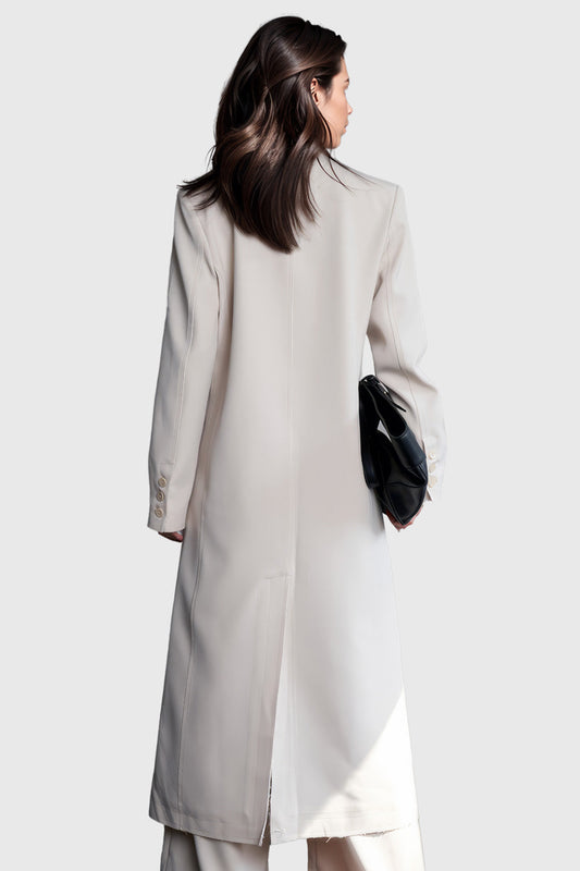 White V-neck Classic Double Breasted Long Coat | Mix Mix Style [Hot Seller]