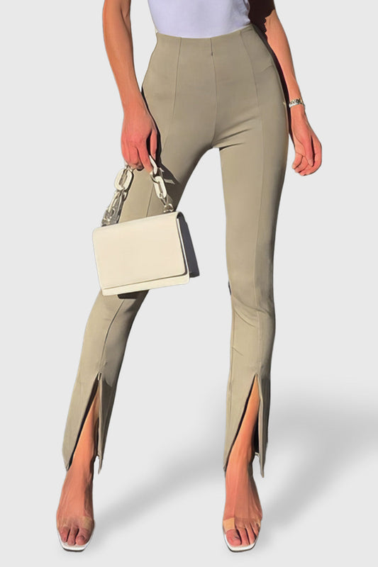 Skinny Trousers with Slit - Khaki | Mix Mix Style [Hot Seller]