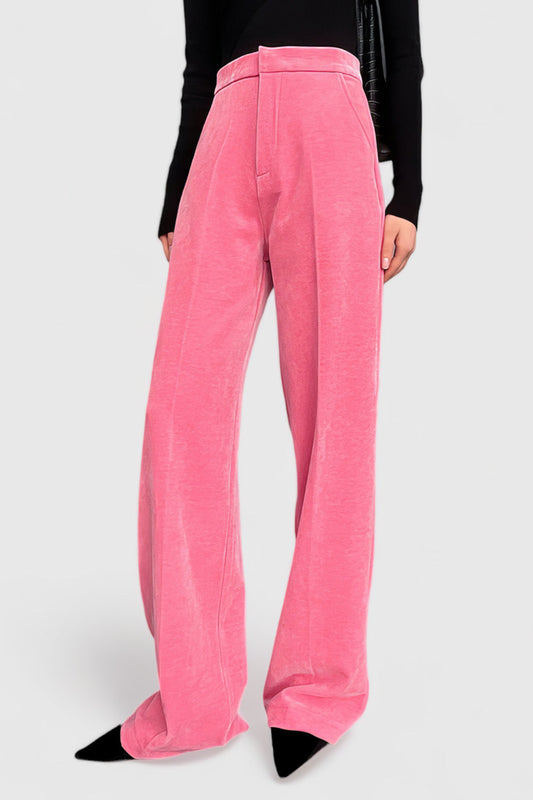 High Waisted Velvet Trousers - Pink | Mix Mix Style [Hot Seller]