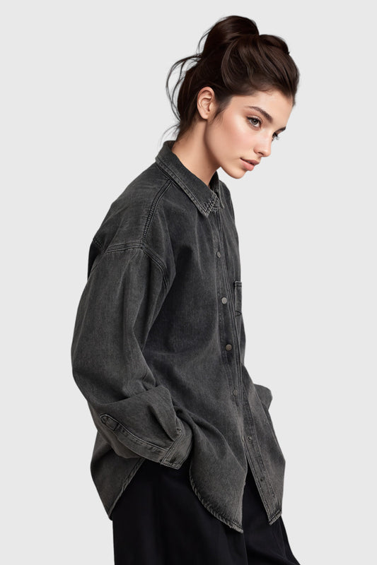 Urban Chic: Oversized Denim Jacket - Dark Grey | Mix Mix Style [Hot Seller]