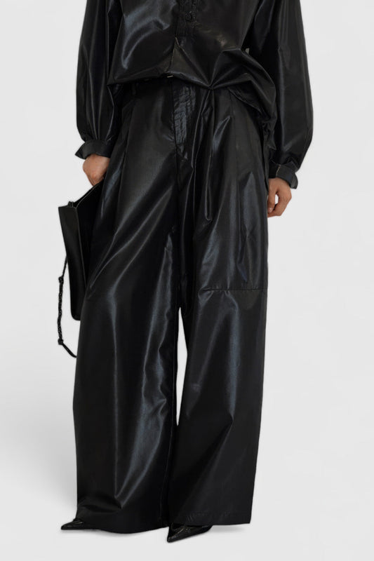 Wide Leather Trousers with Pockets - Black | Mix Mix Style [Hot Seller]