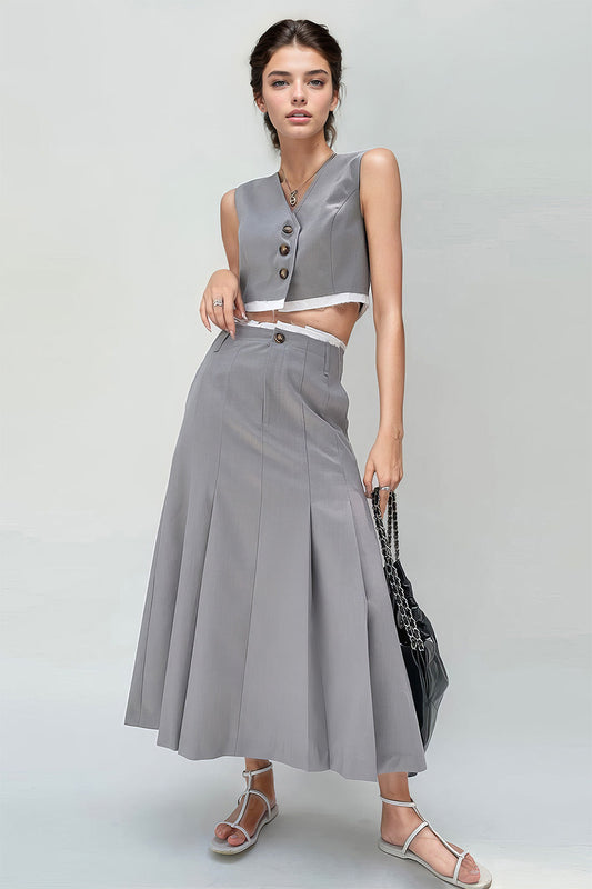 Vest and Midi Skirt 2-Piece Set - Grey | Mix Mix Style [Hot Seller]