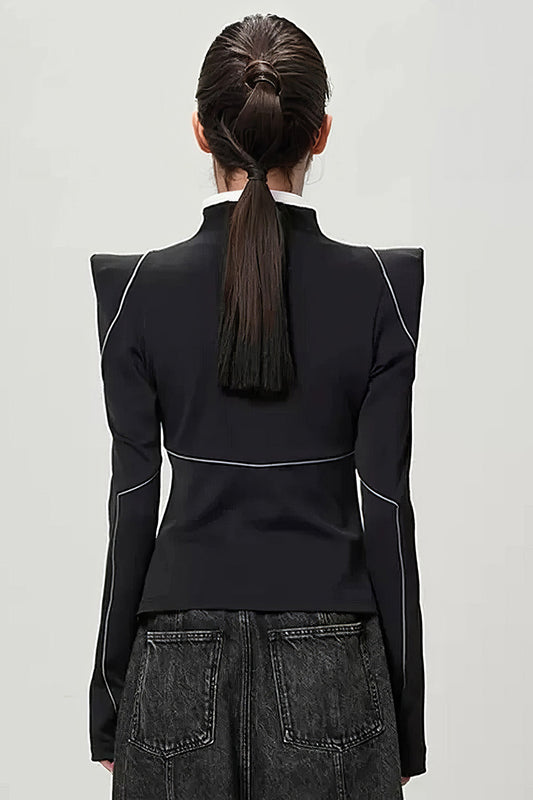 Black Slim Long Sleeve Jacket with Shoulder Pads | Mix Mix Style [Hot Seller]