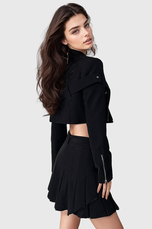 Classic Belted 2-Piece Set with Jacket and Skirt - Black | Mix Mix Style [Hot Seller]
