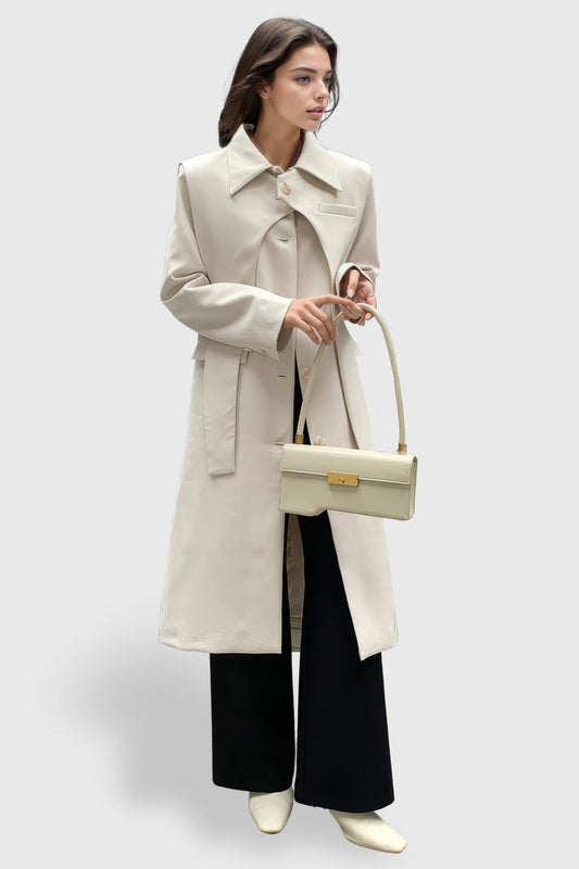 Apricot Fitted Trenchcoat with Double Layer Detail | Mix Mix Style [Hot Seller]