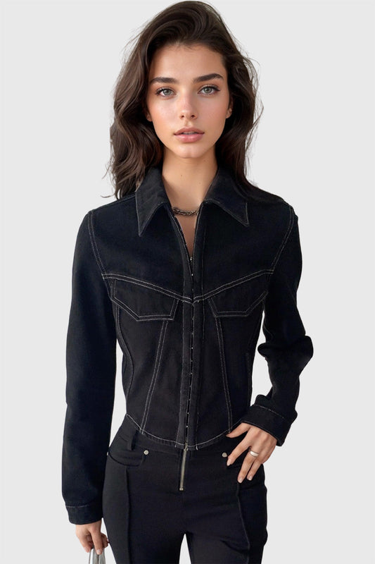 Trendy Black Slim Short Jacket with Hooks | Mix Mix Style [Hot Seller]