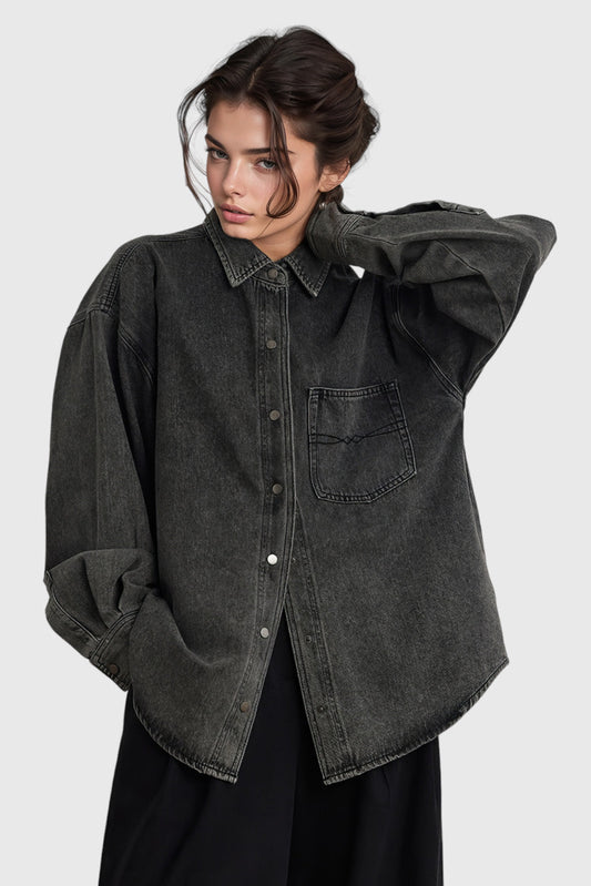 Urban Chic: Oversized Denim Jacket - Dark Grey | Mix Mix Style [Hot Seller]
