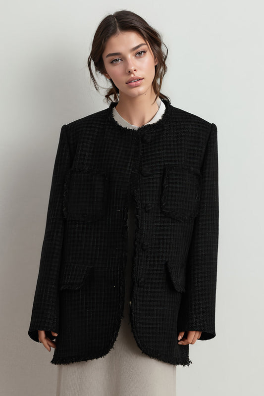 Elegant Black Tweed Jacket with Fringe | Mix Mix Style [Hot Seller]