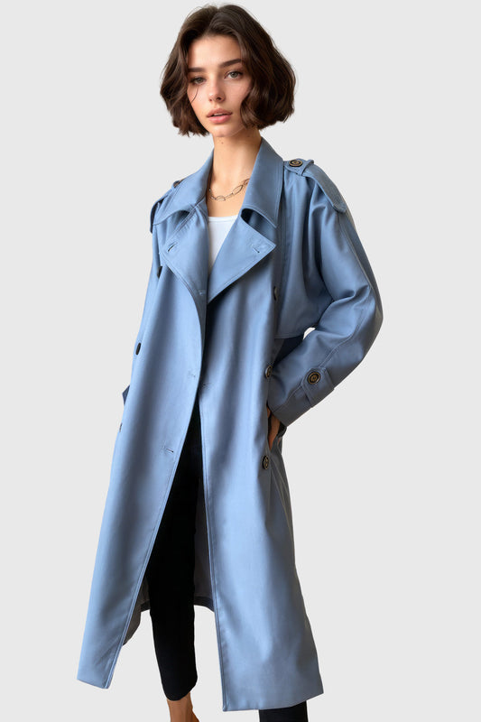 Stay Warm with Winter Blue Double Breasted Trenchcoat | Mix Mix Style [Hot Seller]