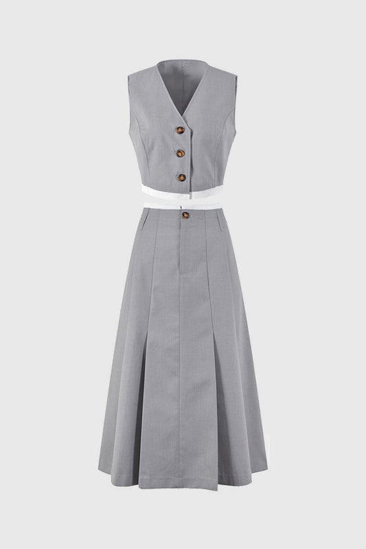 Vest and Midi Skirt 2-Piece Set - Grey | Mix Mix Style [Hot Seller]