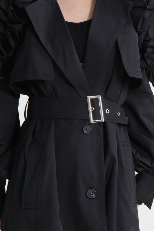 Single Breasted Trenchcoat with Sleeve Details - Black | Mix Mix Style [Hot Seller]