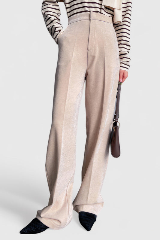 High Waisted Velvet Trousers - Beige | Mix Mix Style [Hot Seller]