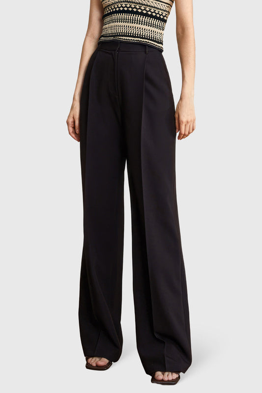 High Waisted Trousers with Topstitching - Black | Mix Mix Style [Hot Seller]