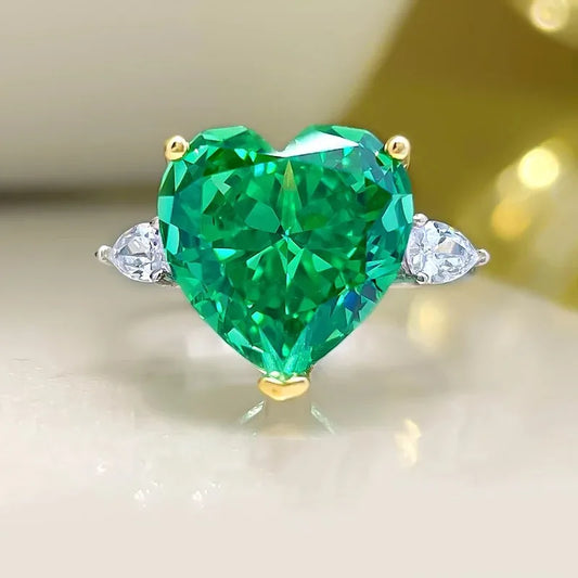 Green Love Solitarie Heart Cut Lab Grown Diamond 18k White Gold Plated Engagement Ring