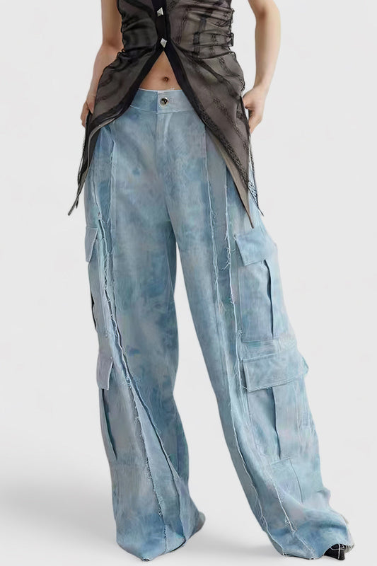 Wide Leg Jeans with Stitching - Blue | Mix Mix Style [Hot Seller]