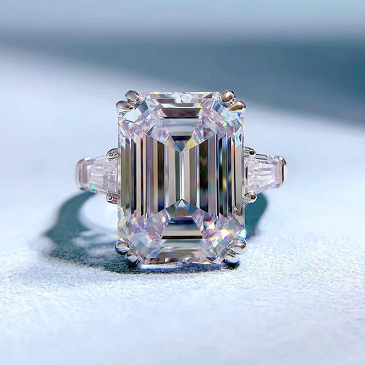 White Emerald Cut Lab Grown Diamonds 8ct 18k White Gold Luxury Wedding Engagement Ring | Mix Mix Style