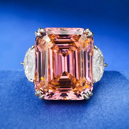 Pink Glam Asscher Cut Lab Grown Diamonds 18k White Gold Solitarie Engagement Ring