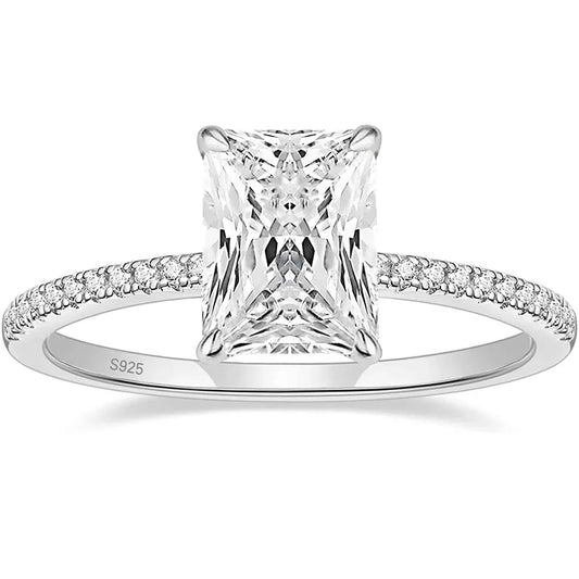 Dainty White Radiant Cut Lab Grown Diamonds 18k White Vermeil Gold Luxury Engagement Ring | Mix Mix Style
