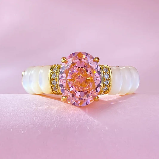 Luxury White & Pink Oval Cut Diamond Elegant 18k Vermeil Gold Plated Wedding Ring | Mix Mix Style