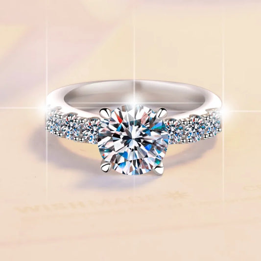 Solitarie White Round Cut Lab Grown Diamonds 2ct 18k White Gold Wedding Engagement Ring