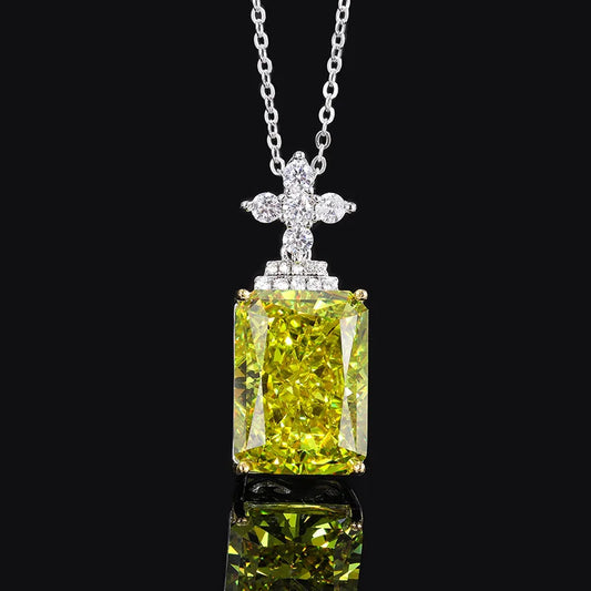 Dazzle Green Diamond Radiant Brilliant Cut Wealthy Eternity Pendant 18k White Gold Plated Necklace | Mix Mix Style