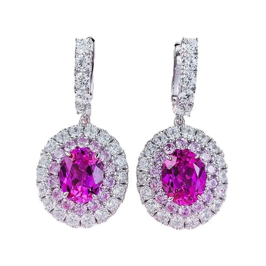 Pink Trendy Oval Cut Lab Grown Diamonds Luxurious 18k White Gold Plated Drop Earrings | Mix Mix Style