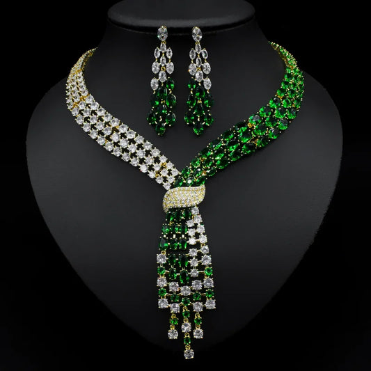 Elegant Lab Emerald Cut Diamond 18K White Gold Plated Earring & Necklace Set | Mix Mix Style