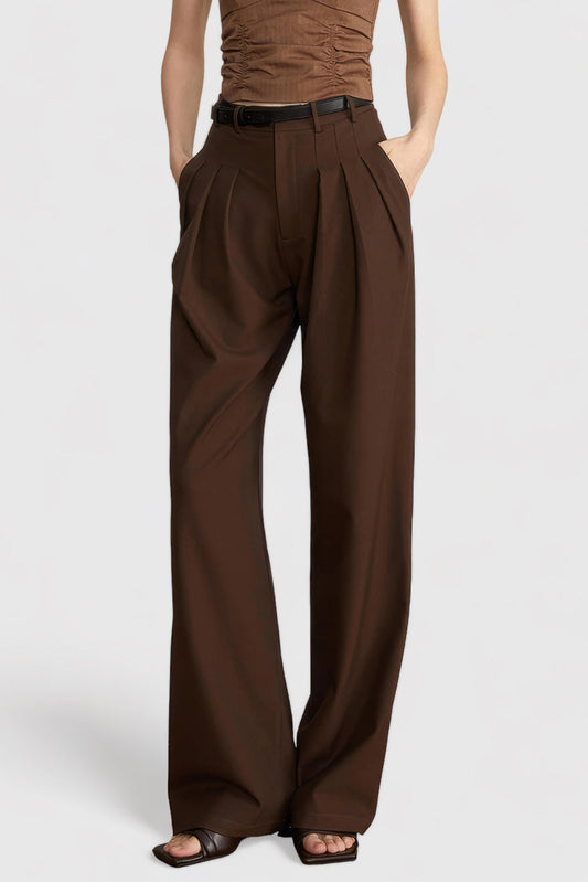 Pleated Full Length Trousers - Brown | Mix Mix Style [Hot Seller]