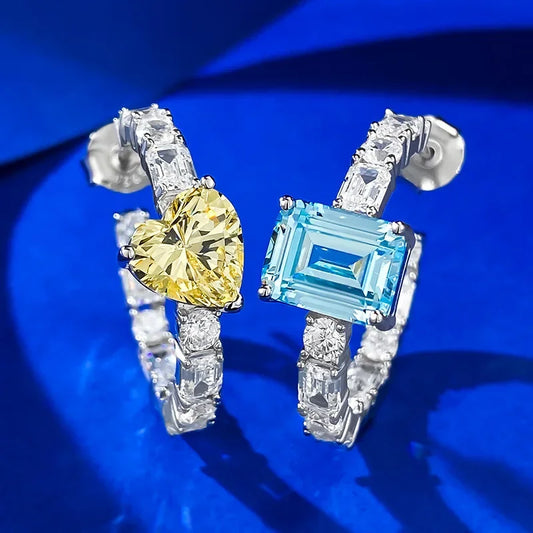 Dazzling Yello & Blue Hreat Cut Lab Grown Diamonds Elegant 18k White Gold Plated Hoop Earrings | Mix Mix Style