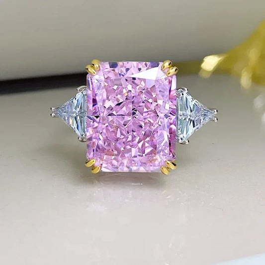 Solitarie Pink Radiant Cut Lab Grown Diamonds 18k White Gold Plated Luxury Engagement Ring | Mix Mix Style