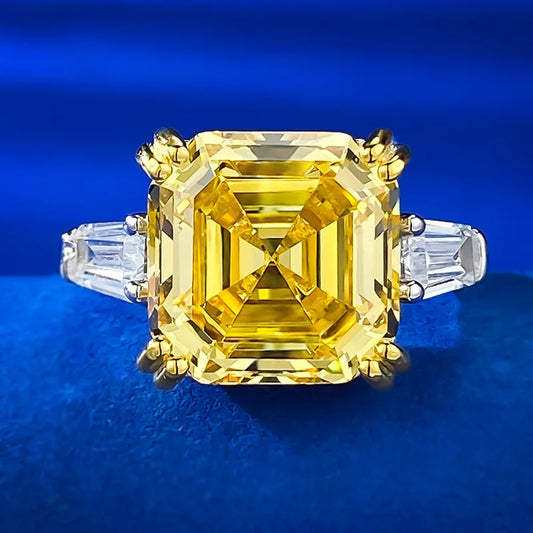 Luxury Yellow Asscher Cut Lab Grown Diamonds 18k White Gold Solitarie Engagement Ring