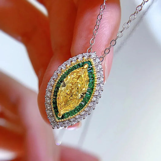 Marquise Yellow cut Diamond Pendant Luxury 18k White Gold Plated Necklace | Mix Mix Style