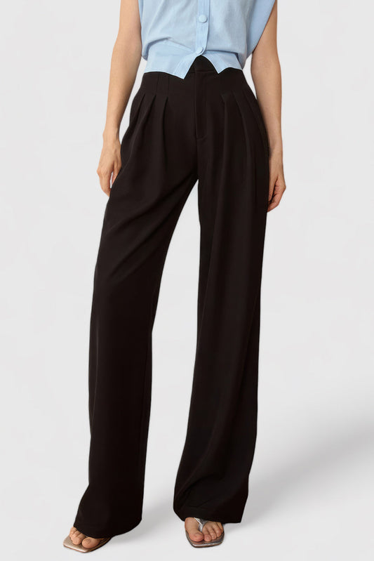 Wide Leg Pleated Trousers - Black | Mix Mix Style [Hot Seller]