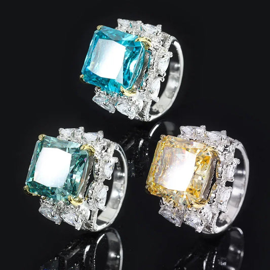 Elegant Green Blue Cushion Cut Lab Grown Diamonds ct 18k White Gold Luxury Engagement Ring