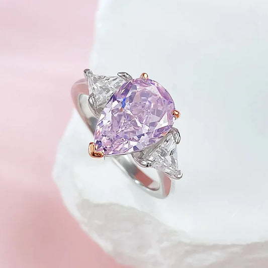 Pink Pear Cut Lab Grown Diamonds 18k White Gold Plated Solitarie Engagement Ring | Mix Mix Style